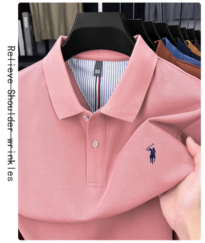 High end brand 100% cotton long sleeve polo shirt fashion luxury pony embroidery business casual comfort new Paul men's T-shirt