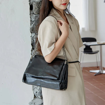 Women's Fashion Metal Chain Shoulder Crossbody Bag, Simple Classic Pu Sewing Bag, Solid Color Flip Messenger Bag, Classic Busine
