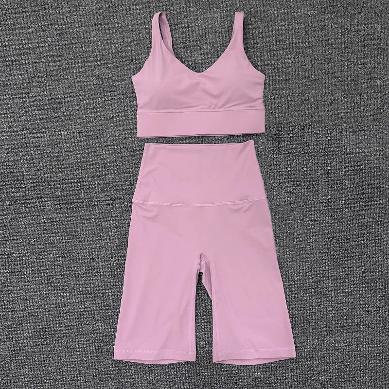 Nylon Short Sets Womens Clothing Sports Bra Cycling Shorts Workout Set Women's Tracksuit Gym Yoga Sexy Outfit Women 2023