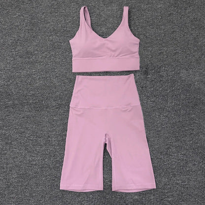 Nylon Short Sets Womens Clothing Sports Bra Cycling Shorts Workout Set Women's Tracksuit Gym Yoga Sexy Outfit Women 2023
