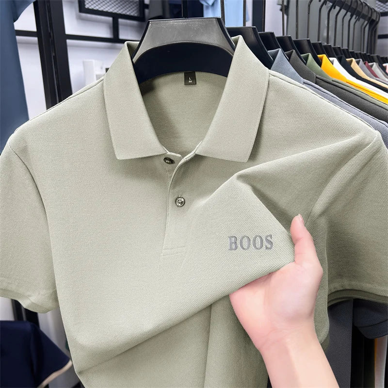 Cotton100% Men's Summer High Quality Short Sleeves Polo Shirt Lapel Button Letter Printing T-Shirt Business Leisure Men Clothing