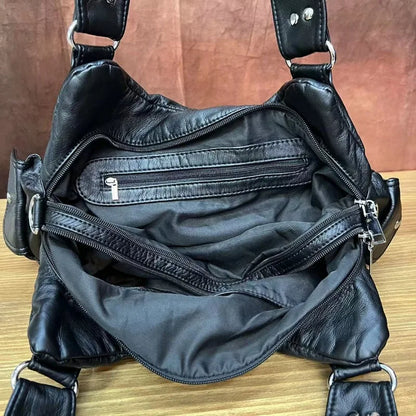 Women's Fashion Y2K Hot Girl Motorcycle Bag Old Lychee Pattern Multi-Pocket Shoulder Crossbody Bag