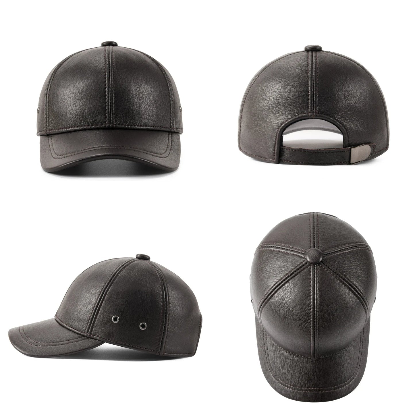 Genuine Leather Unisex Baseball Cap 100% Leather Winter Structured Flat Adjustable Back Strap Hat