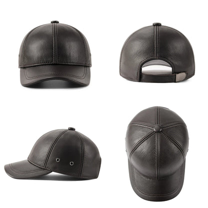 Genuine Leather Unisex Baseball Cap 100% Leather Winter Structured Flat Adjustable Back Strap Hat