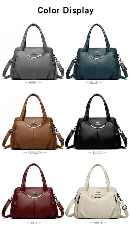 2024 New Multi Pocket Women's Handbag High Quality Soft Leather Female Shoulder Bag Luxury Designer Girl Tote Bolsas Sac A Main