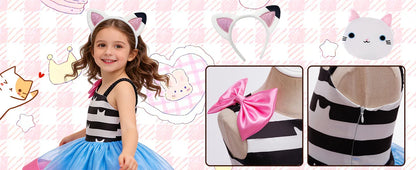 Summer Dress with Headband for Girls Gabby Cat Striped Sleeveless Dress Children Birthday Dress Gabby Dollhouse Cosplay Costume