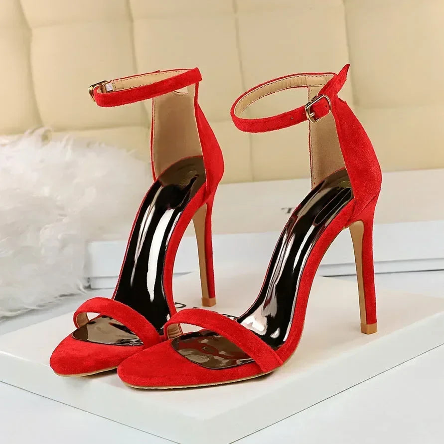 Women Gladiator Stiletto Classic Ankle Strap Holiday Beach Sandals Lady Fashion Suede 8cm 11cm High Heels Sexy Red Brown Sandles