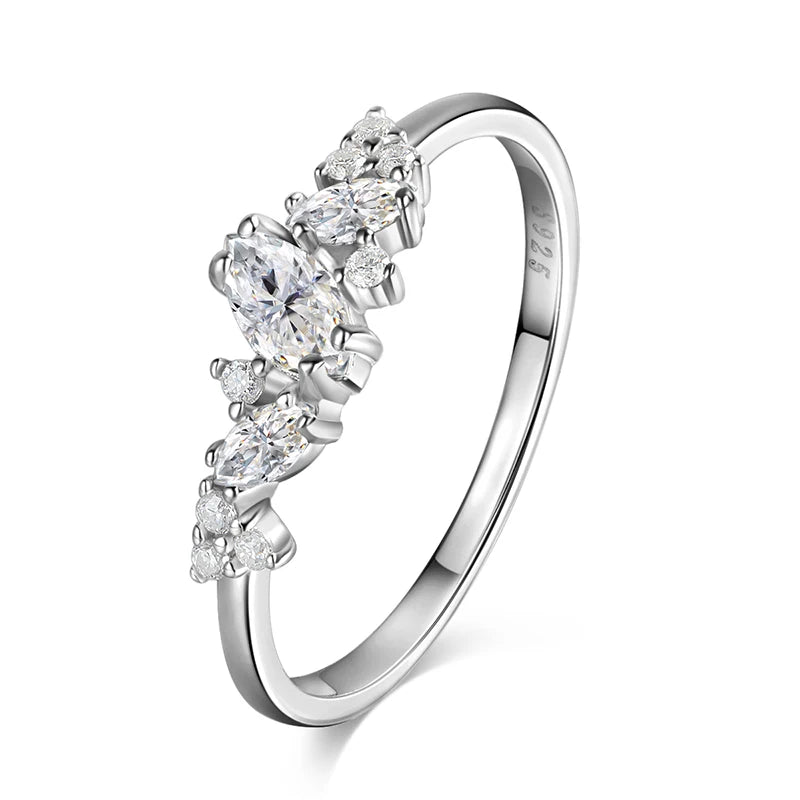 D VVS1 Marquise Cut Moissanite Wedding Rings for Women s925 Sterling Silver 18k White Gold Plated Eternity Band Gift