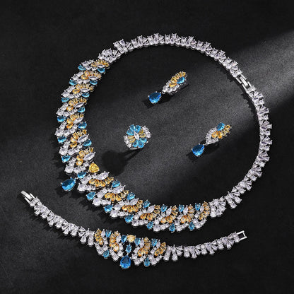 Luxury 4 Pieces Necklace Earrings Set Big Colorful CZ Zircon Wedding Bridal Jewelry Set Dubai Women Gift