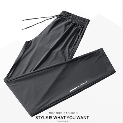 Ice Silk Long Pants for Men's Summer Quick Drying Loose Straight Leg Pants Elasticity Sports Leggings Casual Pants Men's Pants
