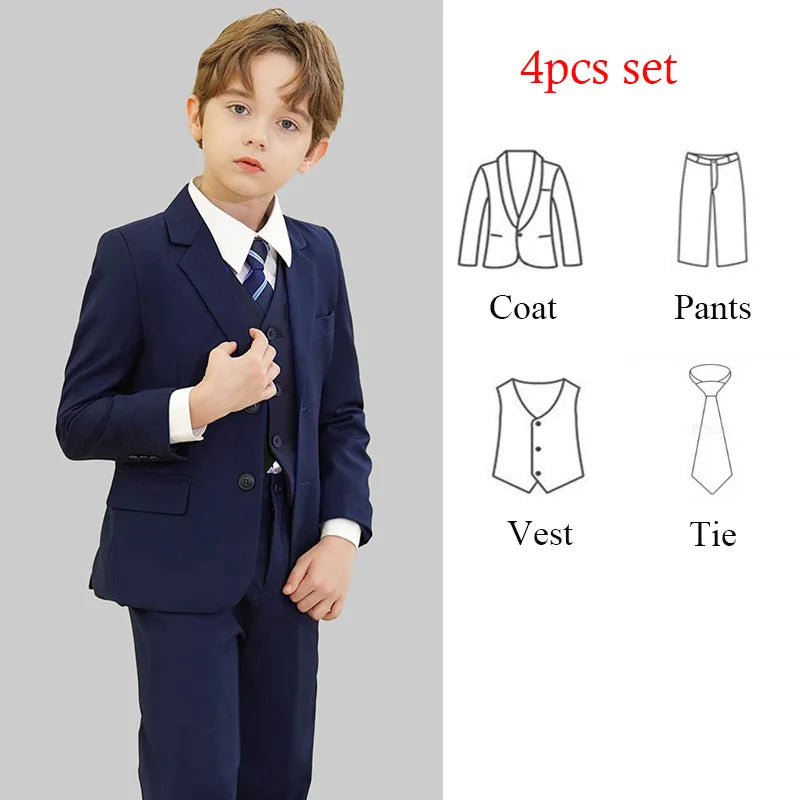 Spring Autumn Children Boy Wedding Suit Teenager Kids Formal Elegant Suits For Boy 1-14  Years Boys Suits Outfits Set