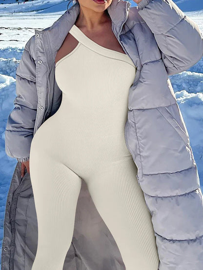 Women Yoga Jumpsuits Workout Ribbed One Shoulder One Piece Sport Jumpsuits Solid Sleeveless Hip Lifting Fitness Jumpsuits
