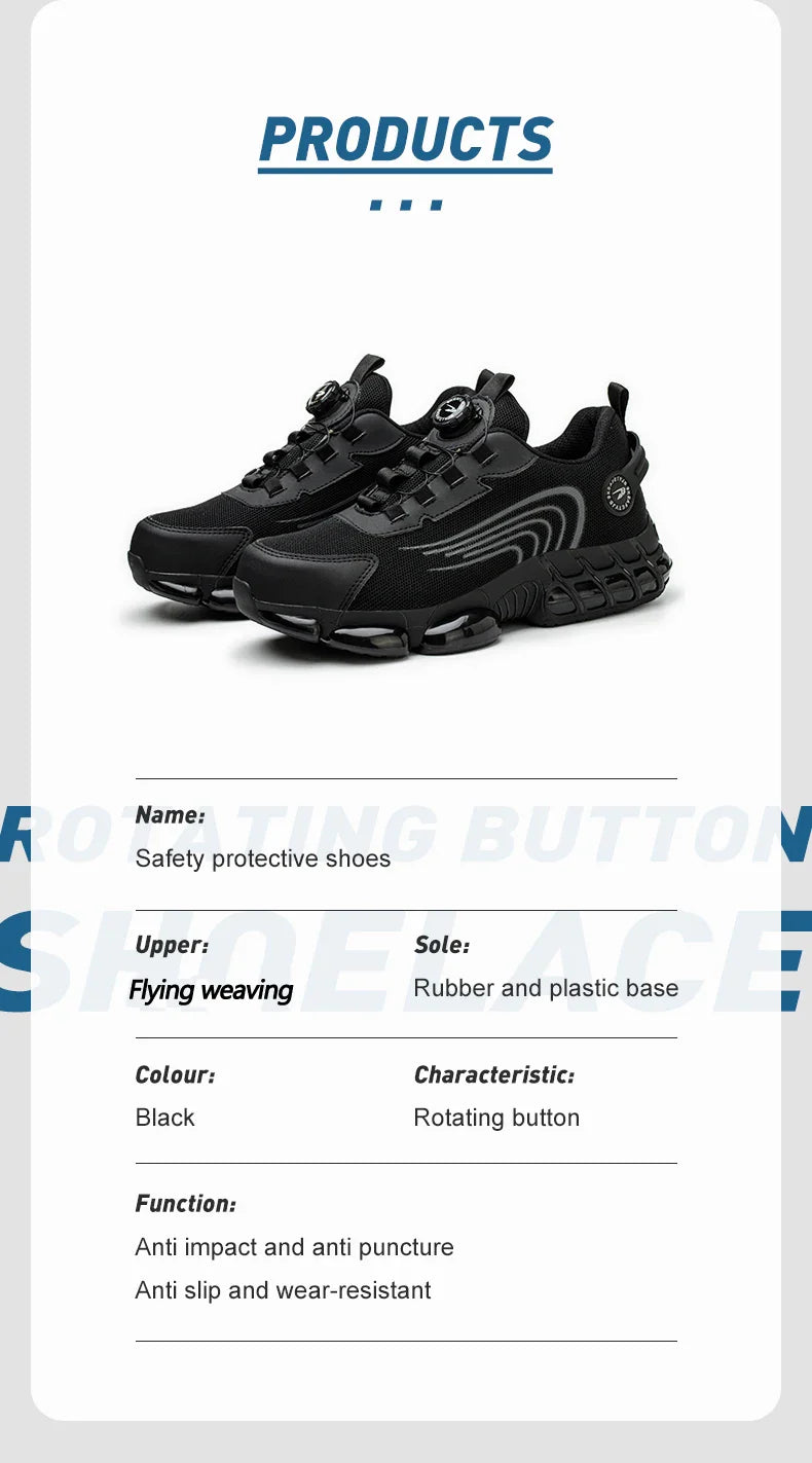 Rotating Button Unisex Safety Shoes Men For Work Sneakers Shoes Puncture-Proof Protective Women Shoes Steel Toe Work footwear
