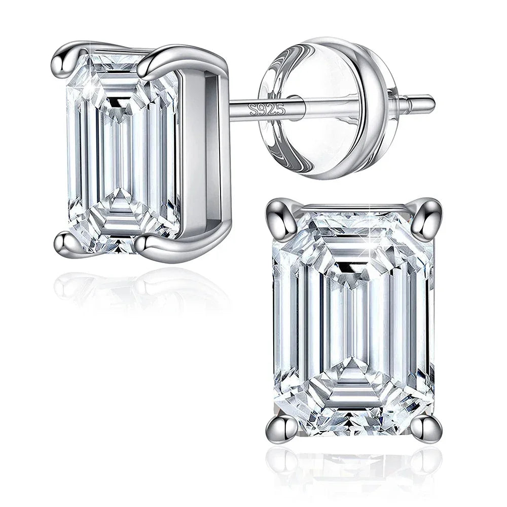 1Carat D Radian Emerald Cut Moissanite Stud Earrings S925 Silver Plated 18K White Gold Rectangle Diamond Earring Studs for Women