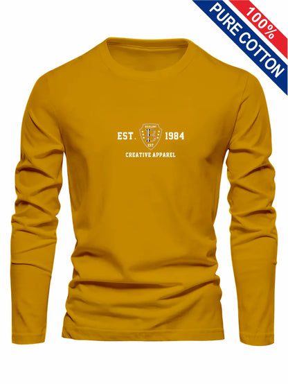 Men's 100% pure cotton loose and comfortable casual sports THE ORIGINALS letter printed round neck long sleeved T-shirt top