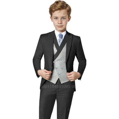 Elegant Orange Boy's Suit Set for Wedding 3 Pieces Suit Set Groom Tuxedo Sets Blazer Vest Pants Kids Guest Tuxedo Piano Suit