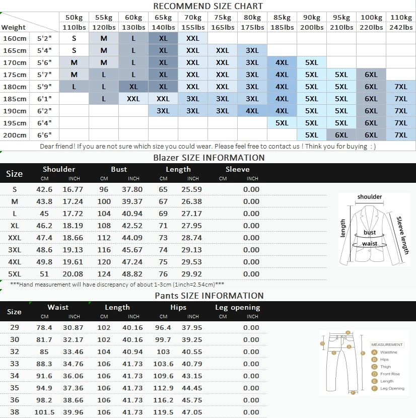 Suits (blazer+ Pants) Men Fashion Business Casual Solid Color Korean Version Slim-fit Plaid Gentleman Wedding Work S-5XL