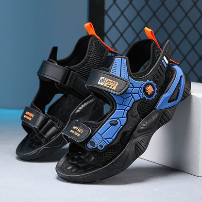 Kids Mecha Robot Style Closed Toe Sandals Adjustable Straps Breathable Summer Shoes for Boys Outdoor Beach Casual Sports Sneaker