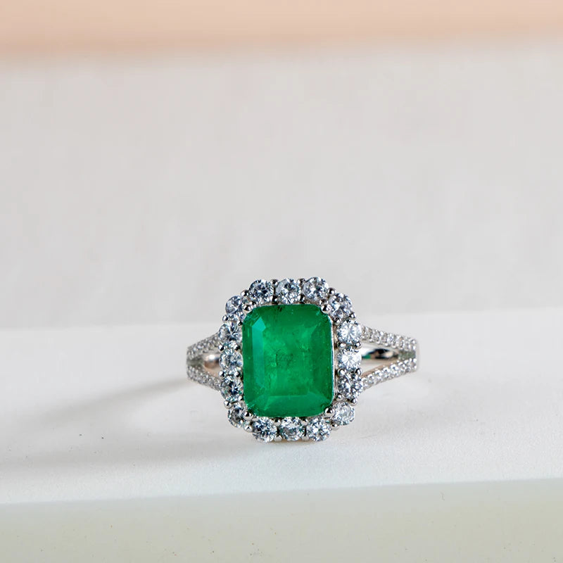 Luxury  sterling silver ring for charm lady with green emerald gemstones wedding fine Jewelry gift size 6-10
