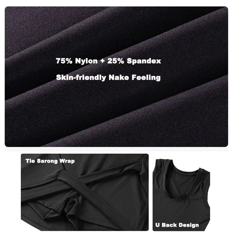 Boat Neck Tennis Dress Golf Dress for Women with Buit-in Short Sleeveless Backless Sarong Wrap Active Dress Workout Romper Dress