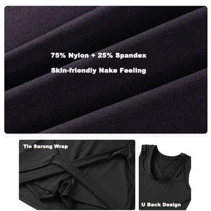 Boat Neck Tennis Dress Golf Dress for Women with Buit-in Short Sleeveless Backless Sarong Wrap Active Dress Workout Romper Dress