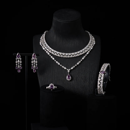 00039 Bridal Women jewelry Set Double Layer Necklace Set Cubic Zircon Wedding  Jewellery Set Dubai Saudi EngagementAccessories