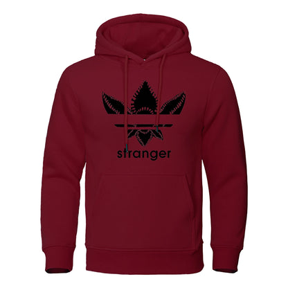 Funny Stranger Floral Pattern Printed Hoodies Mens Letter Style Streetwear Fashion Loose Street Hoody Fleece Pullover Men Hoodie