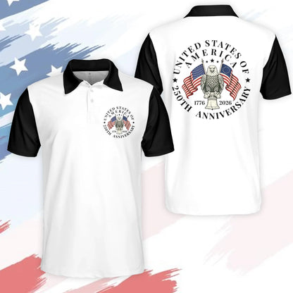 New Men USA 250th Anniversary Golf Polo Shirt 1776 2026 American Eagle Flag Patriotic Short Sleeve Casual Comfort Shirt
