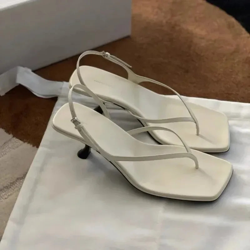 Retro Square Toe Clip Toe Sandals Kitten Heel Back Strap Brown Solid Concise French Style Sexy Fashion Women Shoes Summer Casual
