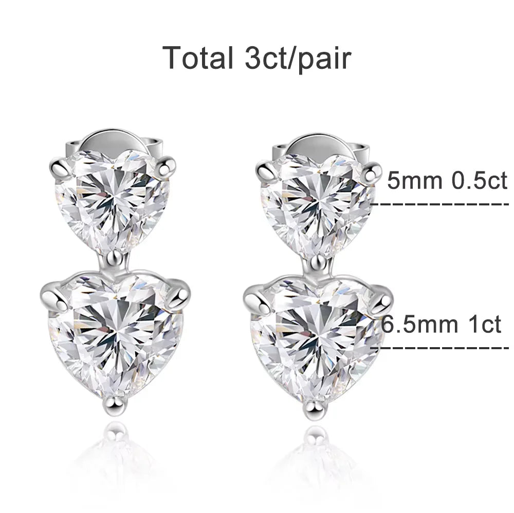 Heart Cut Moissanite Drop Earrings for Women GRA Certified Lab Gemstone s925 Sterling Silver Plated White Gold Earring