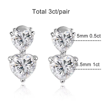Heart Cut Moissanite Drop Earrings for Women GRA Certified Lab Gemstone s925 Sterling Silver Plated White Gold Earring