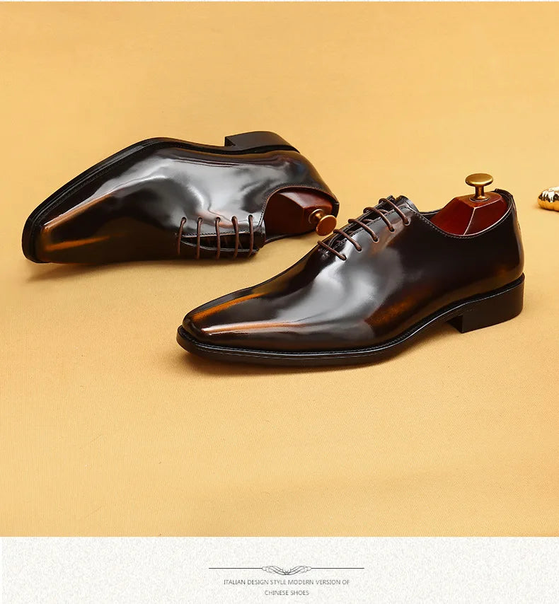 Genuine Leather Shoes for Men Dress British Business Party Lace Up Black Square Toe Fashion Casual Formal Suit Handmade Men Shoe