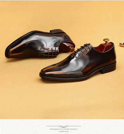 Genuine Leather Shoes for Men Dress British Business Party Lace Up Black Square Toe Fashion Casual Formal Suit Handmade Men Shoe