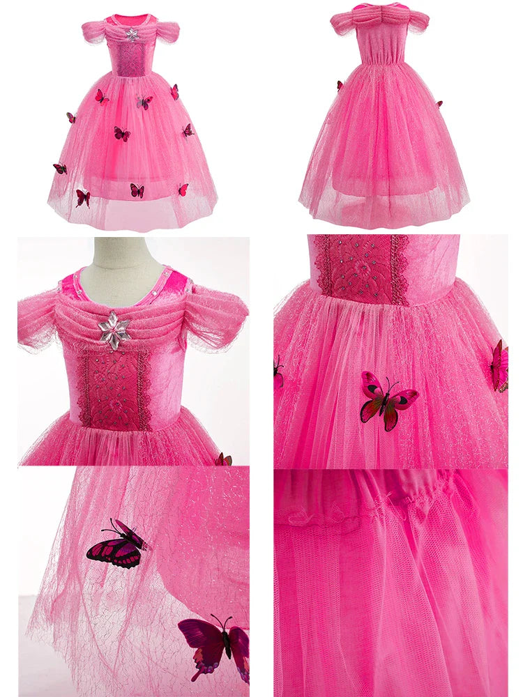 Elsa Cosplay Dress Butterfly Decoration with Accessories Princess Style Suitable School Activities Performance and Birthday Gift