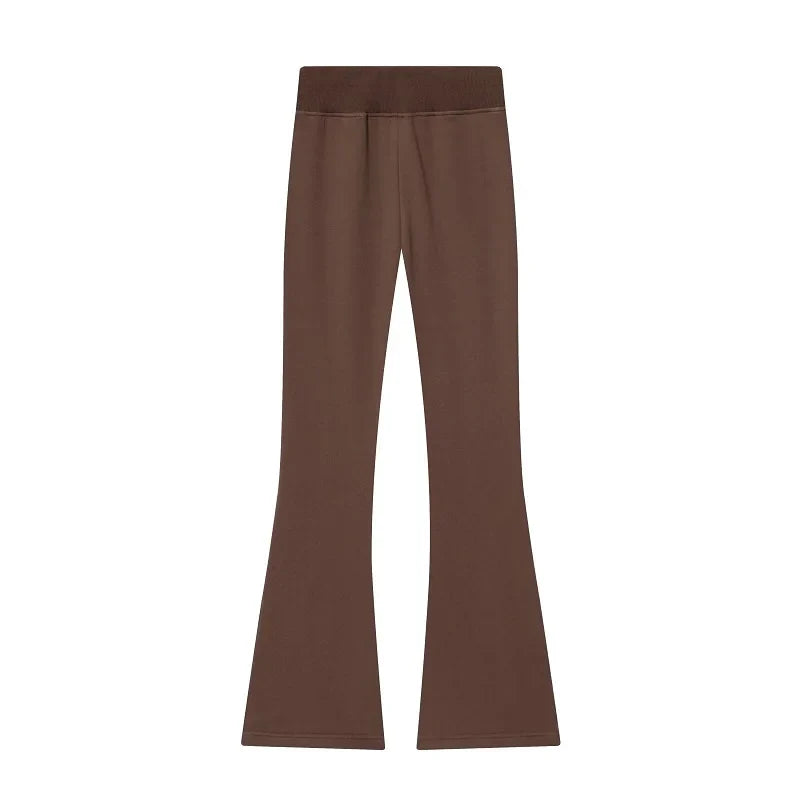 Women's Suits Flare Pants Sets 2 Piece Set Fleece Elastic Waist Trouser Suit Cropped Sweatshirts Jacket Two-Piece Set