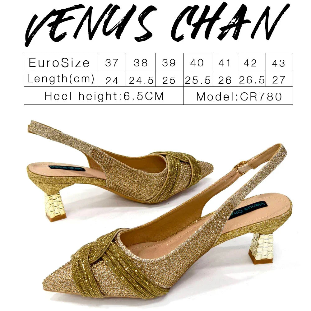 Special Design High Quality Orange Color African Women Shoes and Bag Set with Shinning Crystal for Wedding Party