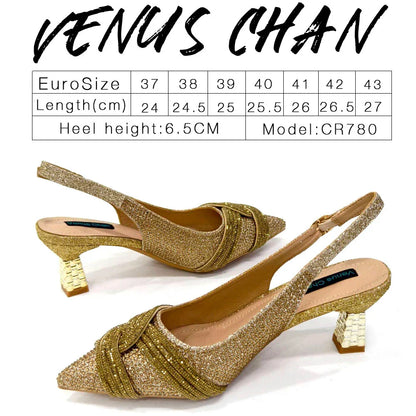 Special Design High Quality Orange Color African Women Shoes and Bag Set with Shinning Crystal for Wedding Party