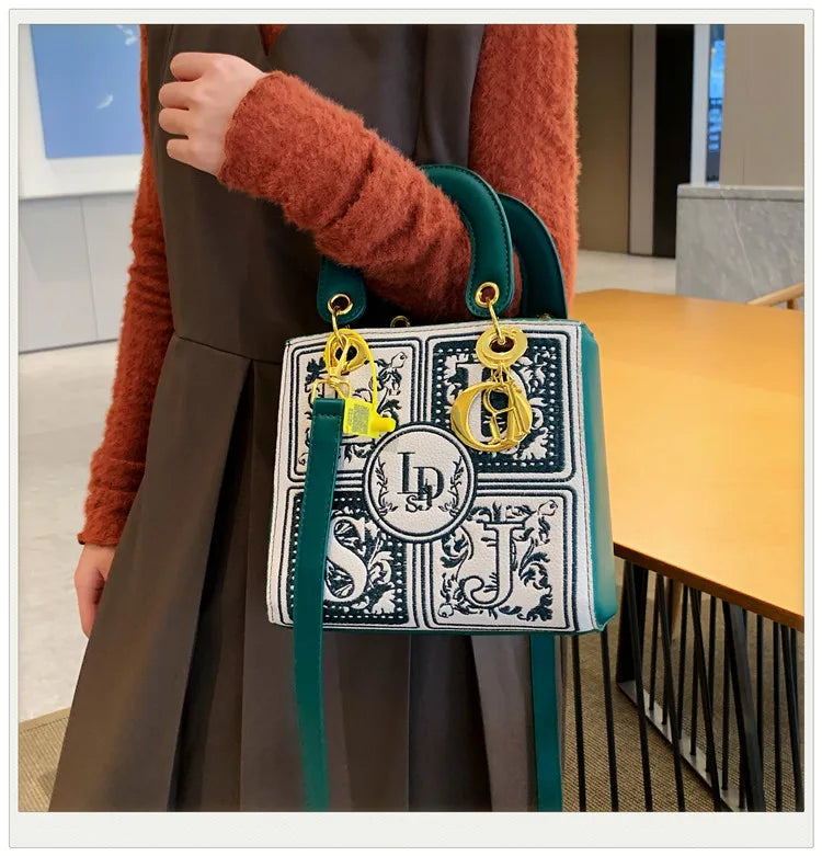 Fashion Top-Handle Bag for Ladies Elegant Handbag with Royal Embroidery Design Versatile Crossbody Style Women Handbags Hand Bag