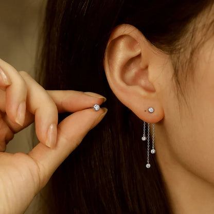 New 3mm 2 Ways To Wear  Moissanite Bubble Tassel Drop Earrings for Women Wedding Engagement Jewelry S925 Sterling Silver