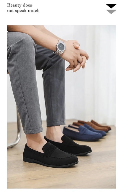 Retro Brown Men's Loafers Comfortable Suede Leather Casual Shoes Man Slip-on Shoes Flat Moccasins For Men zapatos de hombre