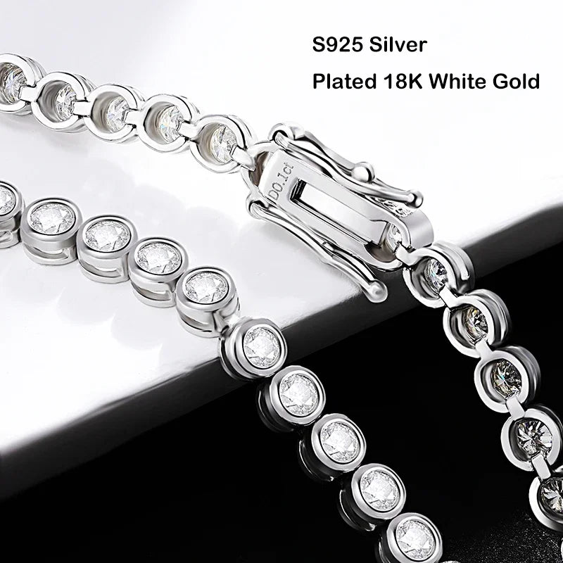 Sparkling 2/3mm Full Moissanite Tennis Bracelet for Women Party S925 Silver Plated 18K Pass Diamond Test Bezel Bracelets