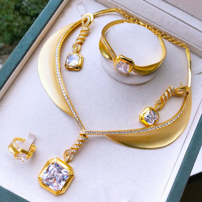 Famous Brand 4PCS Green CZ Luxury African Jewelry Set For Women Wedding Party Zircon Crystal Dubai Bridal Jewelry Set Gift