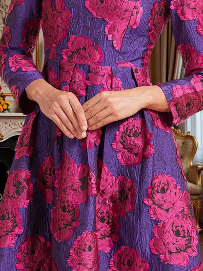 Luxury Long Jacquard Dress for Women Maxi Autumn Winter Party Dress Boho Floral Fashion Evening Clothing Vintage Robe
