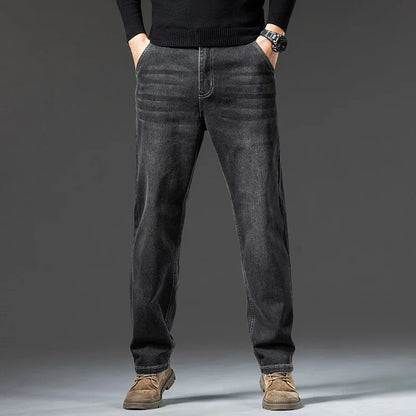 New Men's Light Business Micro Stretch Straight Fit Denim Pants Vintage Distressed All Season Wearable Long Pants