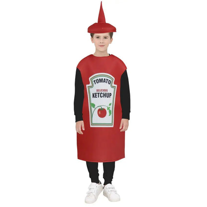 Red Tomato Delicious Ketchup Costume Adult Boy Girl Funny Disguise Suit Yellow Mustard Halloween Cosplay Party Clothes