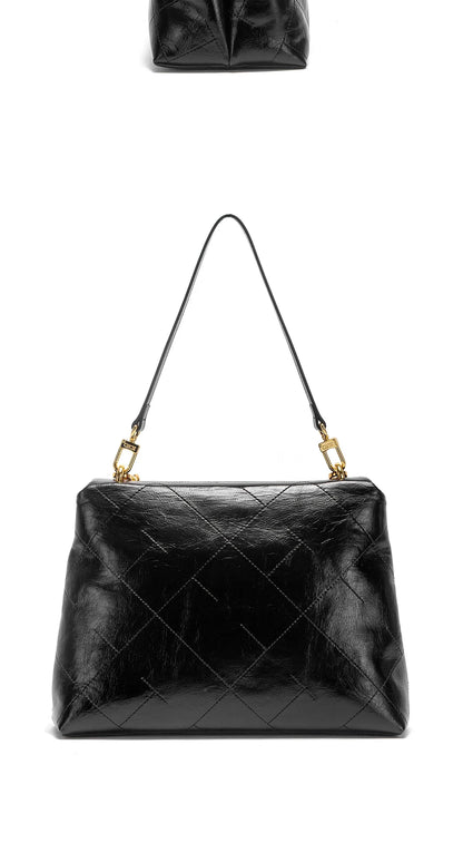 Women's Tote Bag 2026 Spring/Summer New Single Shoulder Bag Simple Black Diamond Grid Pattern Handbag