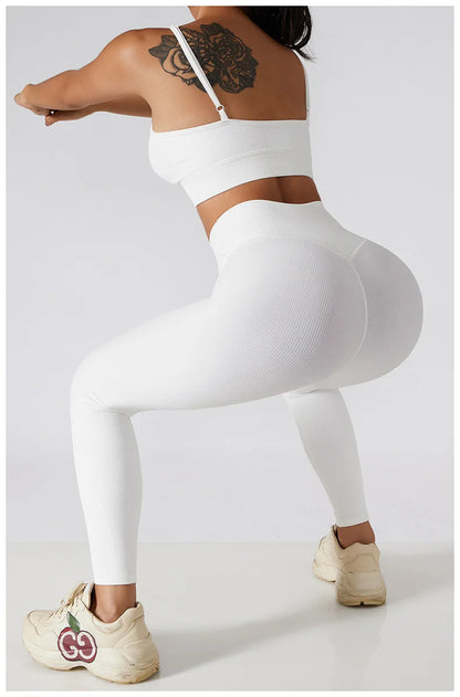 Women Yoga Set Gym Clothing Tracksuit Long Sleeve Crop Top One Shoulder Bra High Waist Seamless Leggings Fitness Sports Suits