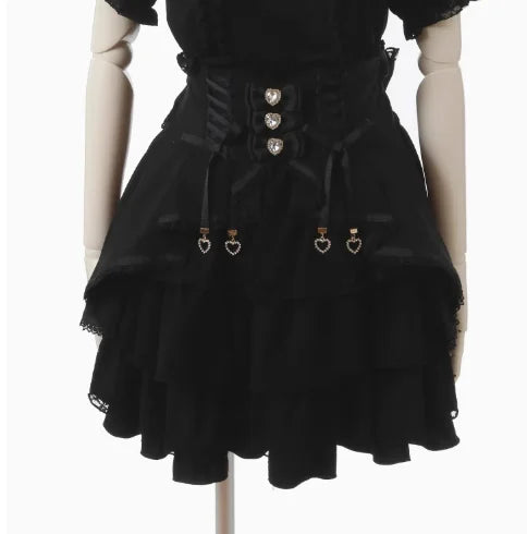 Mine Style Mass-Produced Japanese Casual Laminated Ruffles Lace  Skirts 2023 Autumn Winter High Waist Corset A- Line Mini Skirt