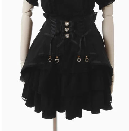 Mine Style Mass-Produced Japanese Casual Laminated Ruffles Lace  Skirts 2023 Autumn Winter High Waist Corset A- Line Mini Skirt