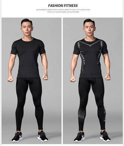 Mens 1-2 Pcs Compression Pants Sport Training Dry Fit Running Tights Fitness Jogging Shorts Summer Basketball Legging Masculina